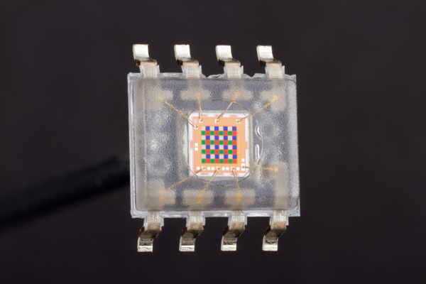 A color sensor IC with a grid of color filters