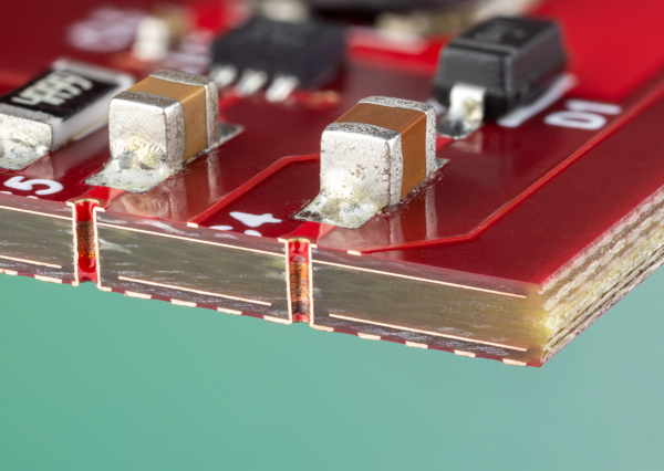 A 4-layer circuit board, showing how layers are connected together