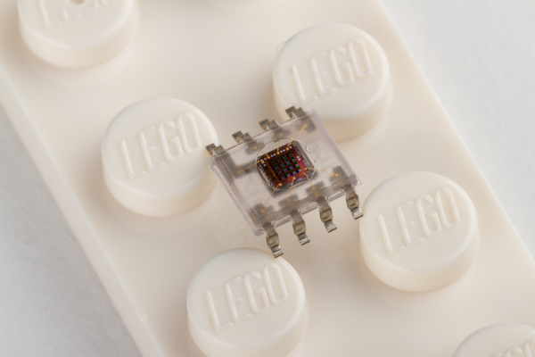 Color sensor IC on LEGO brick for scale (Outtake)